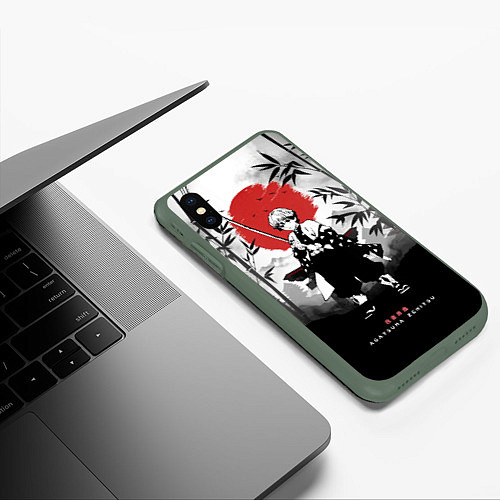 Чехол iPhone XS Max матовый ЗЕНИЦУ КЛИНОК, РАССЕКАЮЩИЙ ДЕМОНОВ / 3D-Темно-зеленый – фото 3