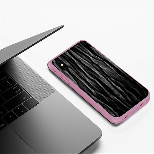 Чехол iPhone XS Max матовый Полосы чорные серые роизвольные random black strip / 3D-Розовый – фото 3