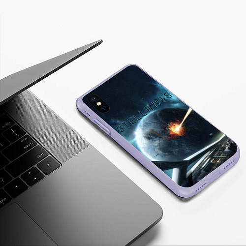 Чехол iPhone XS Max матовый Stellaris взрыв звезды лучом с космического корабл / 3D-Светло-сиреневый – фото 3