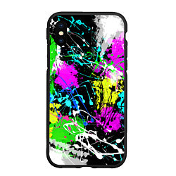 Чехол iPhone XS Max матовый Разноцветные пятна краски на черном фоне, цвет: 3D-черный