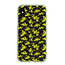 Чехол iPhone XS Max матовый Камуфляж Пиксельный Чёрно-Жёлтый, цвет: 3D-салатовый