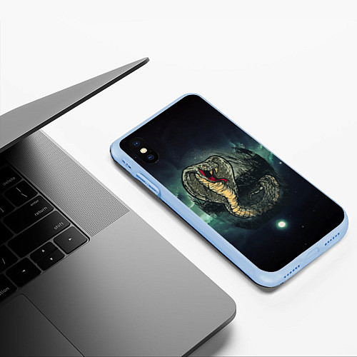 Чехол iPhone XS Max матовый Большая ядовитая змея / 3D-Голубой – фото 3