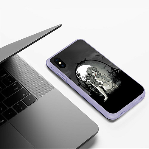 Чехол iPhone XS Max матовый Сексуальная девушка - зомби с чупа-чупсом / 3D-Светло-сиреневый – фото 3