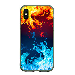 Чехол iPhone XS Max матовый Лед и Пламя Борьба стихий, цвет: 3D-темно-зеленый