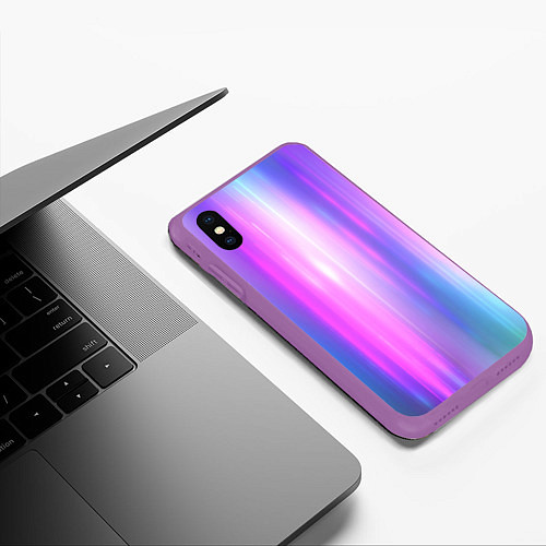 Чехол iPhone XS Max матовый Northern lights, Северное сияние, неоновое свечени / 3D-Фиолетовый – фото 3