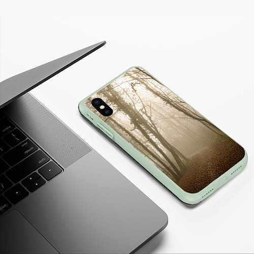 Чехол iPhone XS Max матовый Туманный лес на восходе / 3D-Салатовый – фото 3