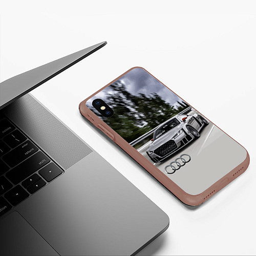 Чехол iPhone XS Max матовый Ауди на скоростном шоссе Audi on the expressway / 3D-Коричневый – фото 3