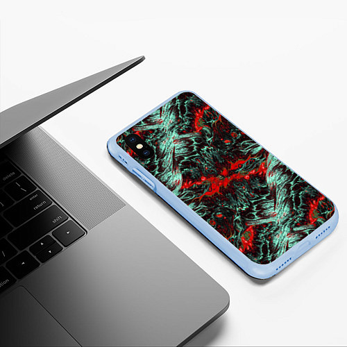 Чехол iPhone XS Max матовый Красно-Белая Вулканическая Лава / 3D-Голубой – фото 3