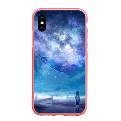 Чехол iPhone XS Max матовый Девочка и космический кит в звёздном небе, цвет: 3D-баблгам
