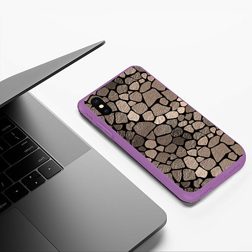 Чехол iPhone XS Max матовый Черно-коричневая текстура камня / 3D-Фиолетовый – фото 3