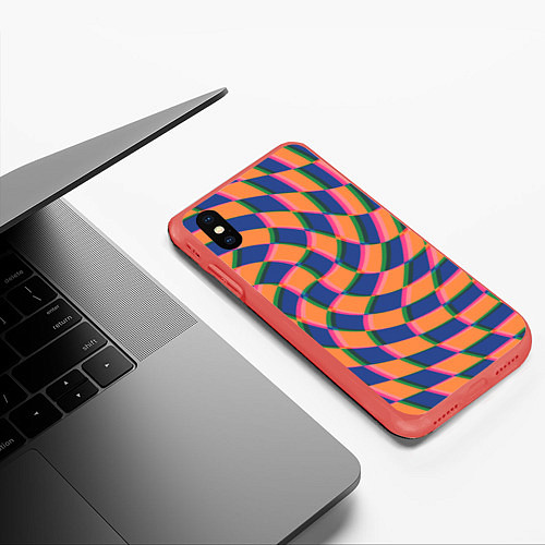 Чехол iPhone XS Max матовый Wavy Squares / 3D-Красный – фото 3