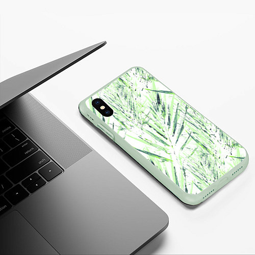 Чехол iPhone XS Max матовый Листья Пальмы Нарисованные Маслом / 3D-Салатовый – фото 3