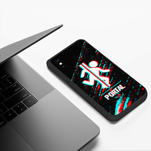 Чехол iPhone XS Max матовый Portal в стиле Glitch Баги Графики на темном фоне / 3D-Черный – фото 3