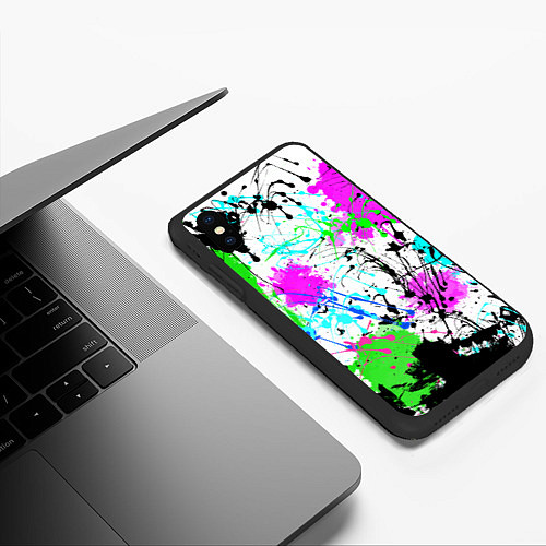 Чехол iPhone XS Max матовый Неоновые разноцветные пятна и брызги красок / 3D-Черный – фото 3