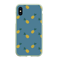 Чехол iPhone XS Max матовый Pineapplы, цвет: 3D-салатовый