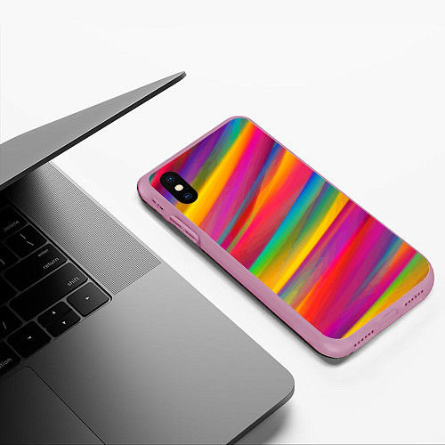 Чехол iPhone XS Max матовый Красочный летний паттерн Цветные полосы / 3D-Розовый – фото 3