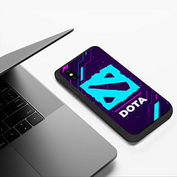 Чехол iPhone XS Max матовый Символ Dota в неоновых цветах на темном фоне, цвет: 3D-черный — фото 2