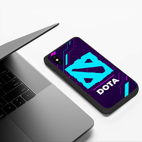 Чехол iPhone XS Max матовый Символ Dota в неоновых цветах на темном фоне / 3D-Черный – фото 3