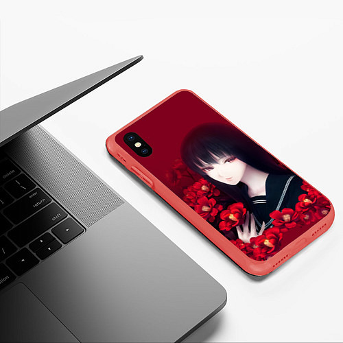 Чехол iPhone XS Max матовый Anime Camellia Аниме Красная Камелия / 3D-Красный – фото 3