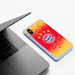 Чехол iPhone XS Max матовый Bayern munchen красно желтый фон, цвет: 3D-голубой — фото 2