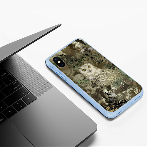 Чехол iPhone XS Max матовый Сова на абстрактном коричневом фоне / 3D-Голубой – фото 3