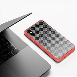 Чехол iPhone XS Max матовый Геометрический узор в серых тонах градиент, цвет: 3D-красный — фото 2