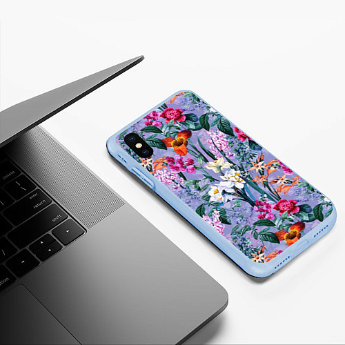 Чехол iPhone XS Max матовый Цветы Пионы и Тигриди / 3D-Голубой – фото 3