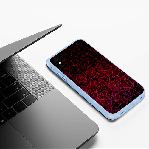 Чехол iPhone XS Max матовый Темно-красный абстрактный узор / 3D-Голубой – фото 3