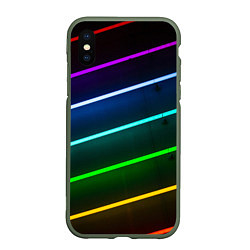 Чехол iPhone XS Max матовый Неоновые разноцветные фонари - Голубой и зелёный, цвет: 3D-темно-зеленый