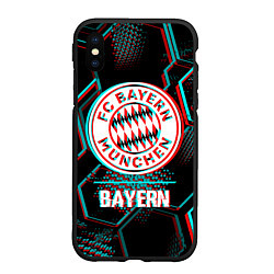 Чехол iPhone XS Max матовый Bayern FC в стиле Glitch на темном фоне, цвет: 3D-черный