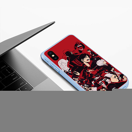 Чехол iPhone XS Max матовый АТАКА ТИТАНОВ КРАСНЫЙ фонAttack on Titan / 3D-Голубой – фото 3