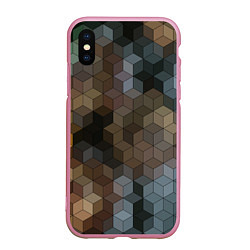 Чехол iPhone XS Max матовый Геометрический 3D узор в серых и коричневых тонах, цвет: 3D-розовый