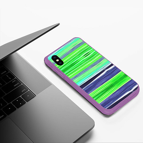 Чехол iPhone XS Max матовый Сине-зеленые абстрактные полосы / 3D-Фиолетовый – фото 3