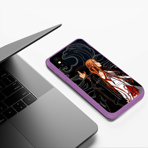 Чехол iPhone XS Max матовый Кирито и Асуна - Sword Art Online / 3D-Фиолетовый – фото 3