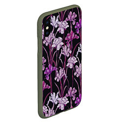 Чехол iPhone XS Max матовый Цветы Фиолетовые Ирисы, цвет: 3D-темно-зеленый — фото 2