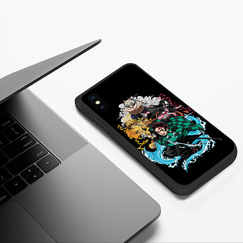 Чехол iPhone XS Max матовый КЛИНОК,РАССЕКАЮЩИЙ ДЕМОНОВ Kimetsu no Yaiba / 3D-Черный – фото 3