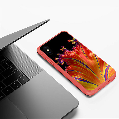 Чехол iPhone XS Max матовый Фрактал перо жар-птицы Абстракция / 3D-Красный – фото 3