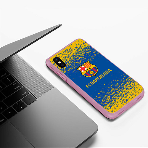 Чехол iPhone XS Max матовый Barcelona желтые брызги / 3D-Розовый – фото 3