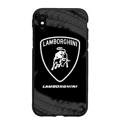 Чехол iPhone XS Max матовый Lamborghini Speed на темном фоне со следами шин, цвет: 3D-черный