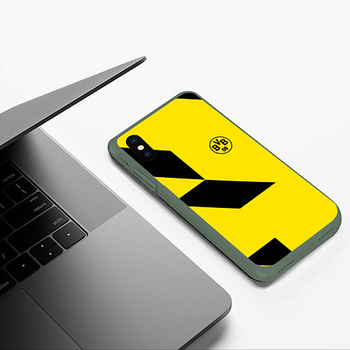 Чехол iPhone XS Max матовый Фк боруссия - fc borussia logo / 3D-Темно-зеленый – фото 3