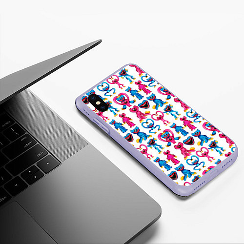 Чехол iPhone XS Max матовый POPPY PLAYTIME HAGGY WAGGY AND KISSY MISSY PATTERN / 3D-Светло-сиреневый – фото 3