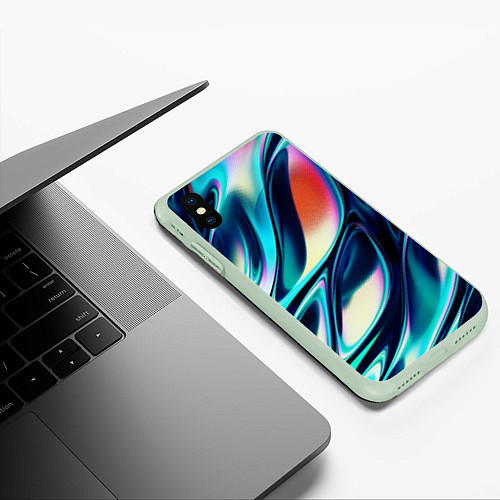 Чехол iPhone XS Max матовый Abstract Wave / 3D-Салатовый – фото 3