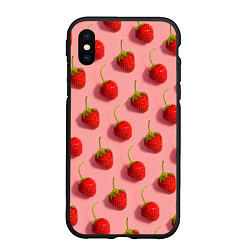 Чехол iPhone XS Max матовый Strawberry Pattern, цвет: 3D-черный