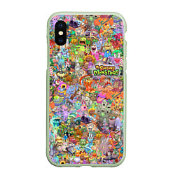 Чехол iPhone XS Max матовый MY SINGING MONSTERS Все персонажи, цвет: 3D-салатовый