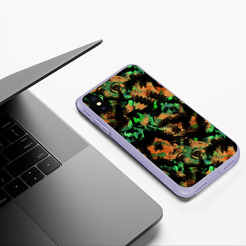 Чехол iPhone XS Max матовый Зелено-оранжевый осенний абстрактный узор / 3D-Светло-сиреневый – фото 3