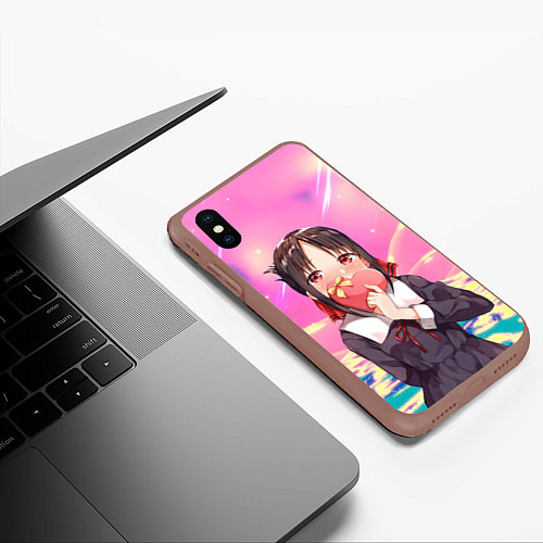 Чехол iPhone XS Max матовый Госпожа Кагуя Love is war Синомия / 3D-Коричневый – фото 3