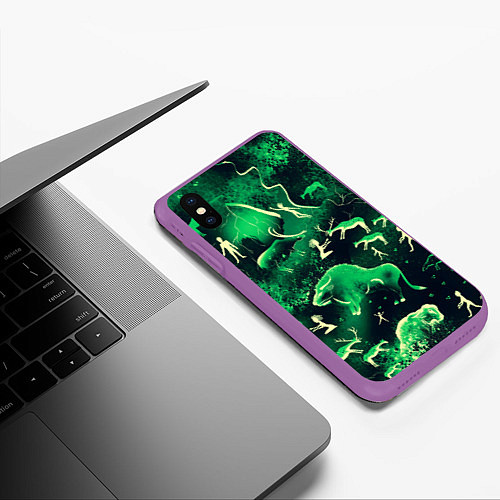 Чехол iPhone XS Max матовый Альтернативная Альтамира зеленая / 3D-Фиолетовый – фото 3