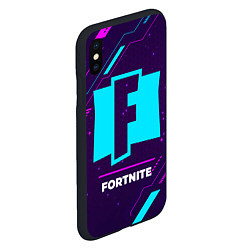 Чехол iPhone XS Max матовый Символ Fortnite в неоновых цветах на темном фоне, цвет: 3D-черный — фото 2