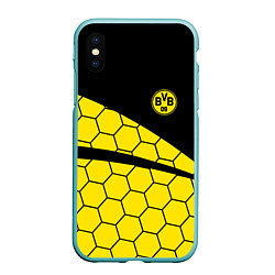 Чехол iPhone XS Max матовый Боруссия - borussia желтые соты, цвет: 3D-мятный