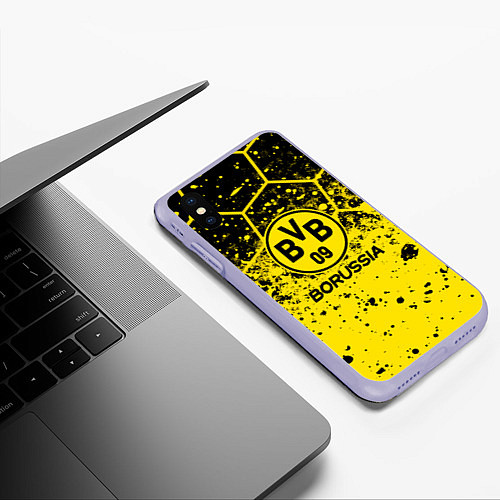 Чехол iPhone XS Max матовый Боруссия соты брызги / 3D-Светло-сиреневый – фото 3